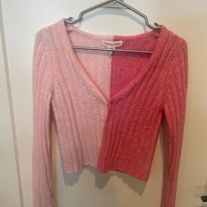 Pink cardigan sweater. Cropped, size medium, soft, 2 hook and eye closures.